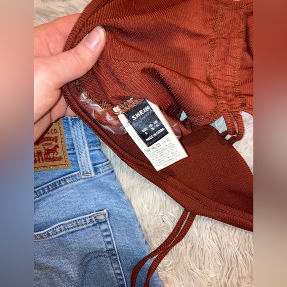 Burnt Orange Halter Drawstring Crop Top - Picture 3 of 5